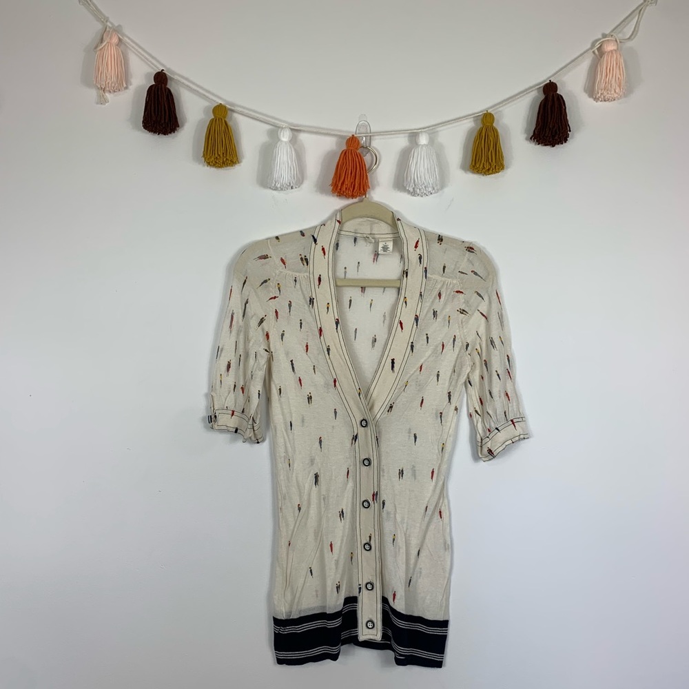 Anthro Moth Painted People Short Sleeve Cardigan M